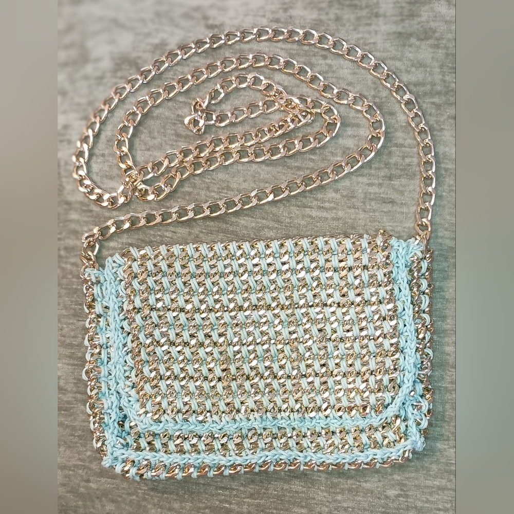 Sondra Robert Metalic Elegant Woven Bag Cross Body- Blue and Gold